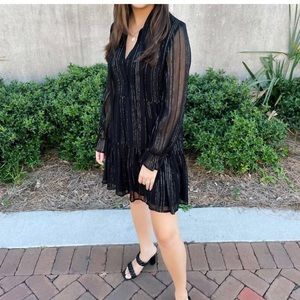 NWT SEN - Nevarra Tie Mini Dress in Black/Silver Lurex